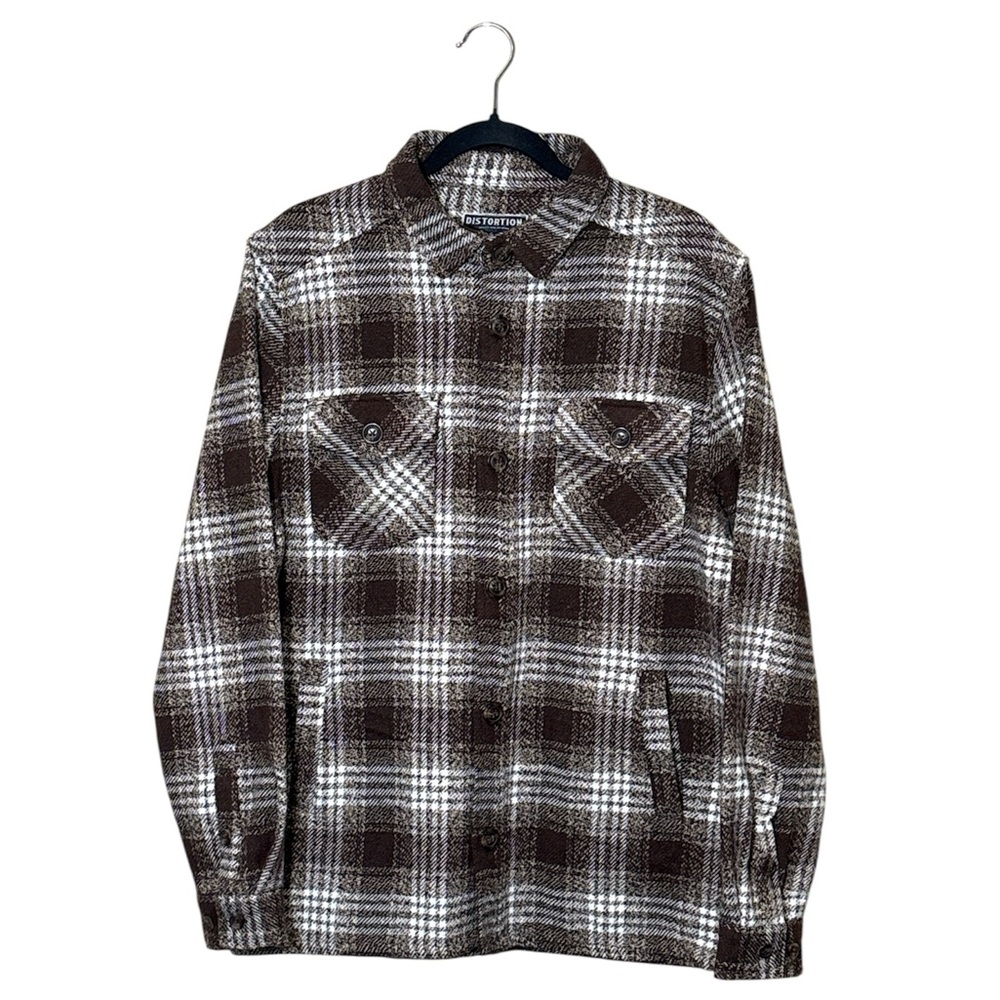 DISTORTION Men's Brown Plaid Casual Button Down Shirt,Size M,NWT